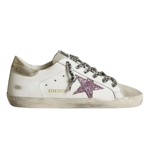 Golden Goose Super- (Pink) Star with/ Glitter & Gold Heel Tab
