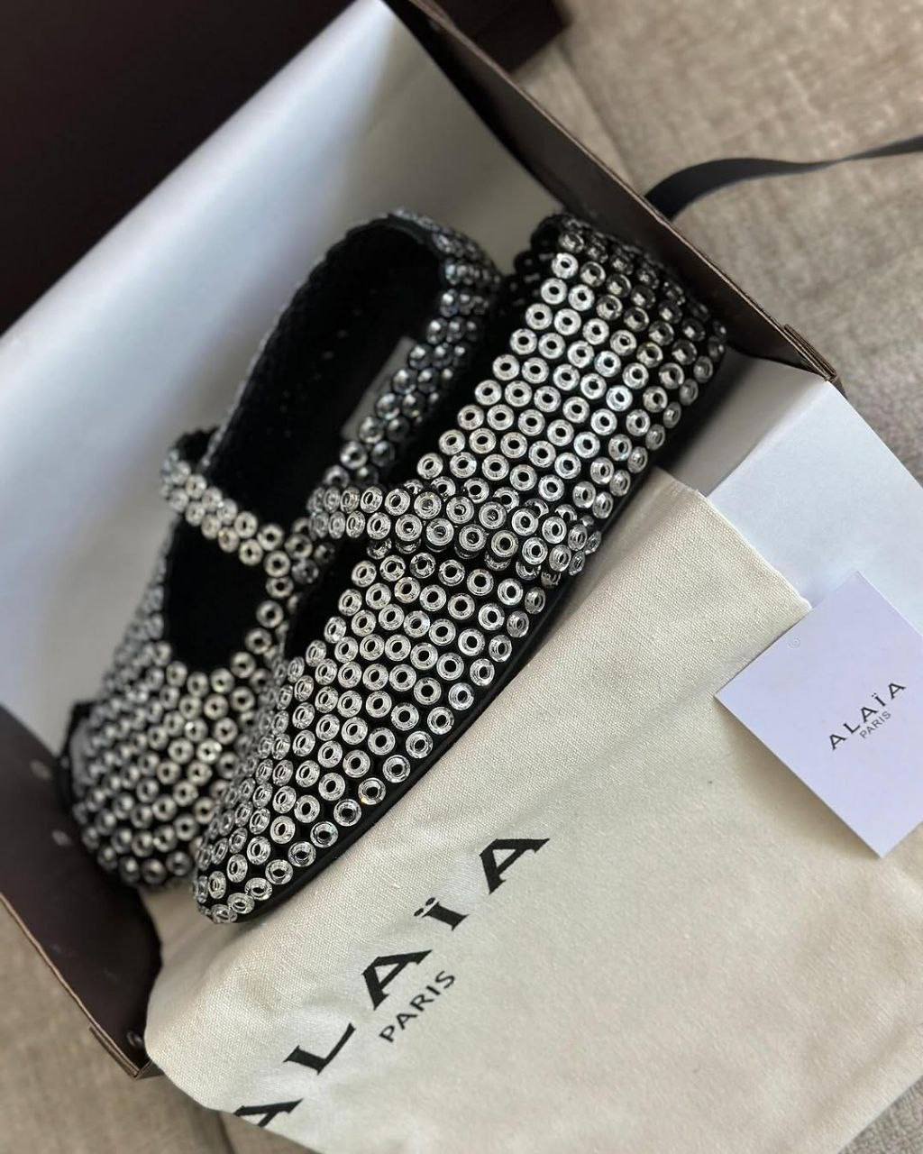 Alaïa Suede Glass-Embellished Ballet Flats
