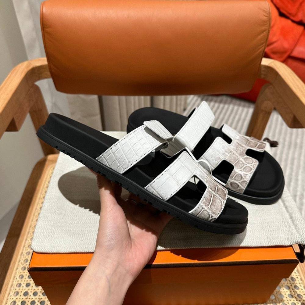 Hermes Himalaya Crocodile Chypre Slingback Flat Sandals