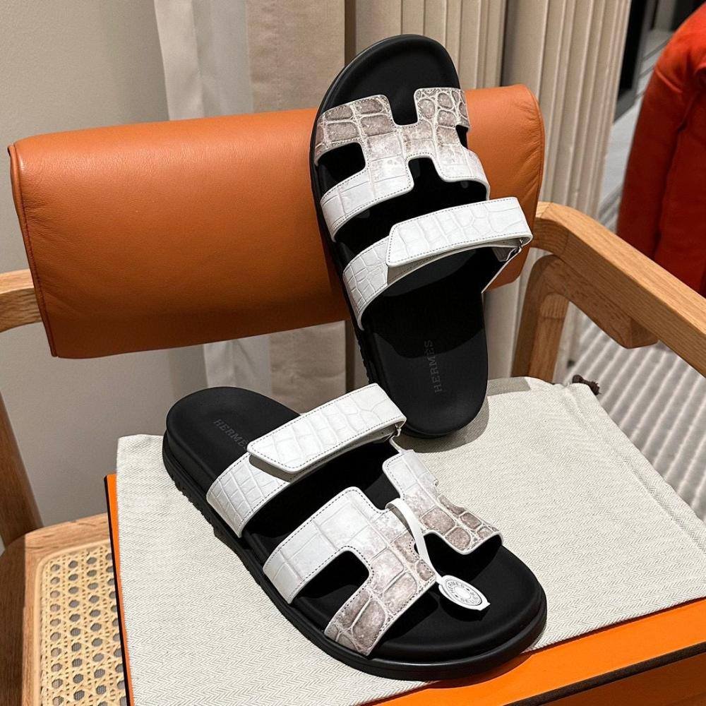 Hermes Himalaya Crocodile Chypre Slingback Flat Sandals