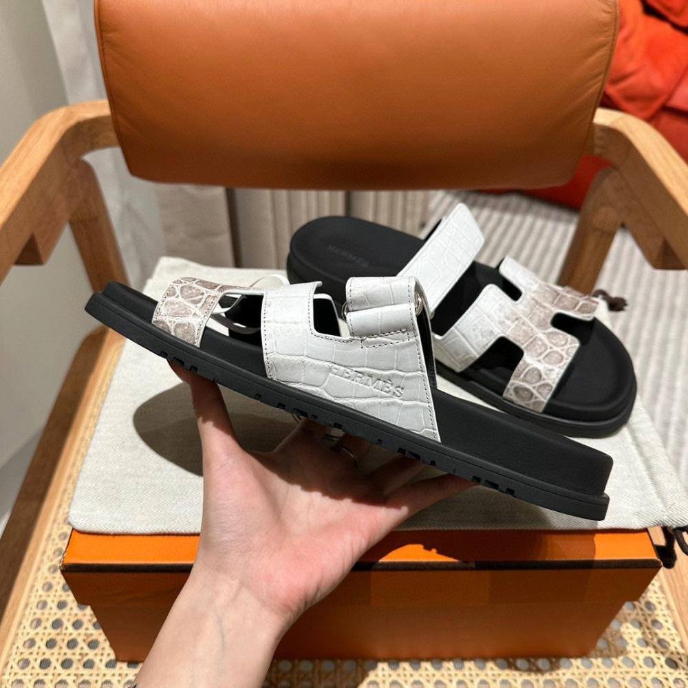 Hermes Himalaya Crocodile Chypre Slingback Flat Sandals