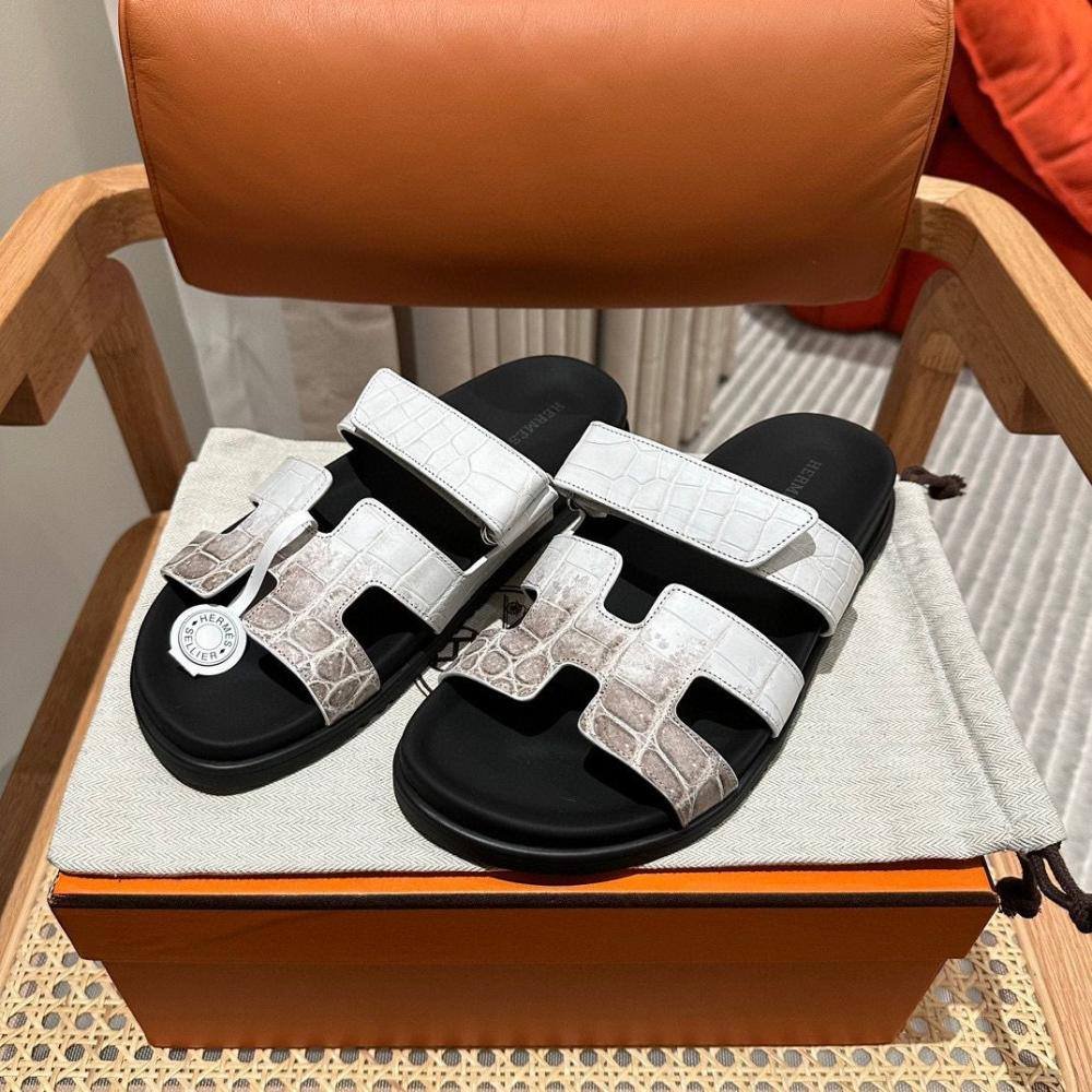 Hermes Himalaya Crocodile Chypre Slingback Flat Sandals